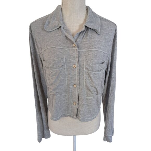 Free People Intimately Gray Button Front Oversized Top - Medium - Picture 2 of 5